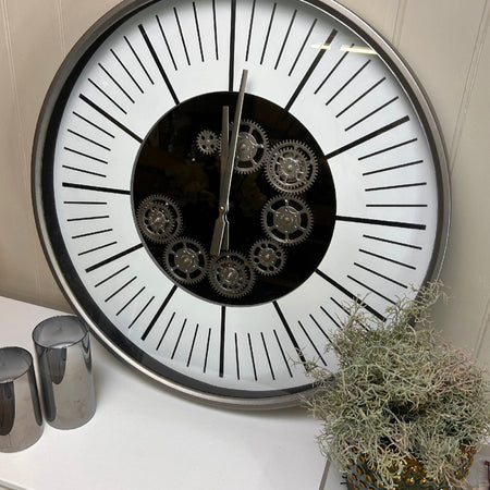 Store seconds Large white silver clock 60cm