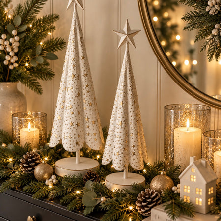 Extra large Brushed Gold Star White Christmas Tree, 2 Sizes