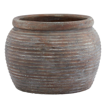 Brown rustic ribbed planter vase