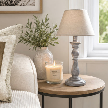 Augusta washed turned lamp with shade