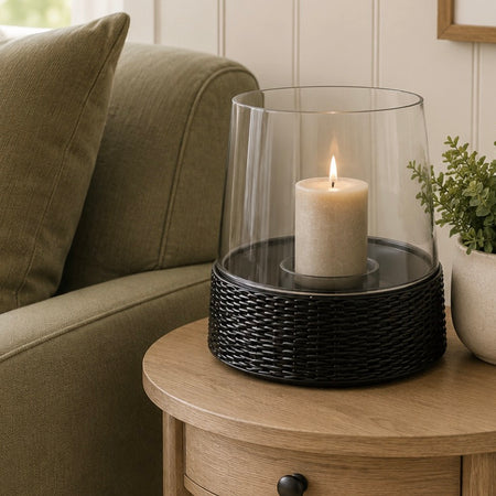 Black basket weave chunky candle holder 2 sizes