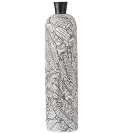 Black white leaf detail embossed tall vase 60cm