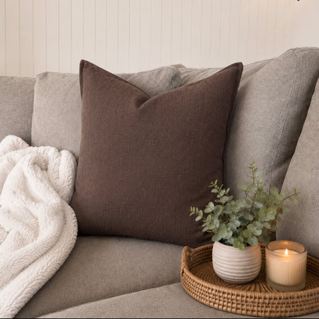 Chocolate Brown Heavy Linen Mix Feather Filled Cushion 45 & 50cm
