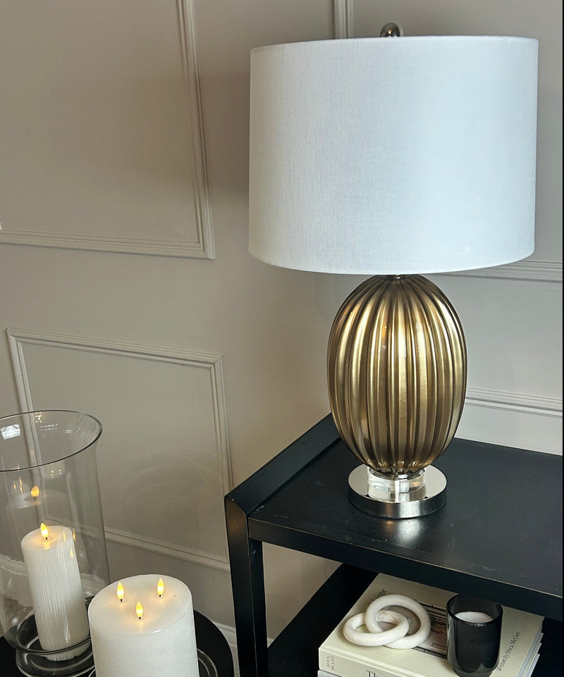 Large Distressed stone Terracotta Table Lamp with natural Linen Shade