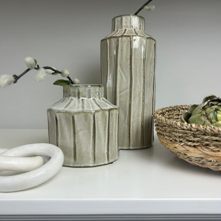 Wheatley ceramic ribbed bottle vase in two sizes