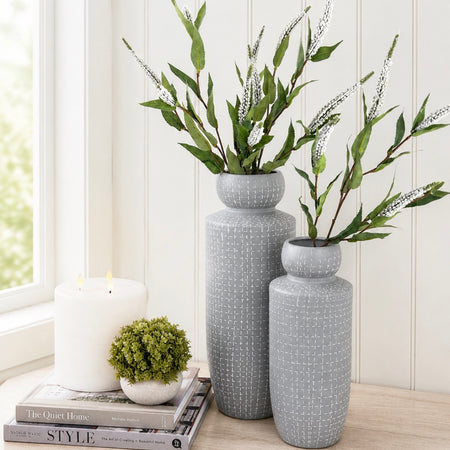 Grey white grid vase 2 sizes