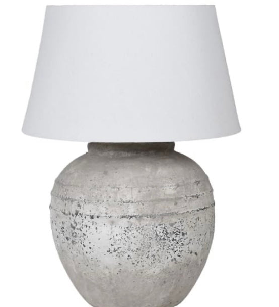 Large Distressed stone Terracotta Table Lamp with natural Linen Shade