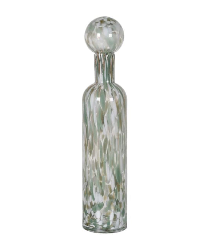 Green white gold pistachio speckled mottled glass lidded bottle jars 2 sizes