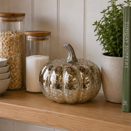 Silver led lit pumpkin 14cm battery