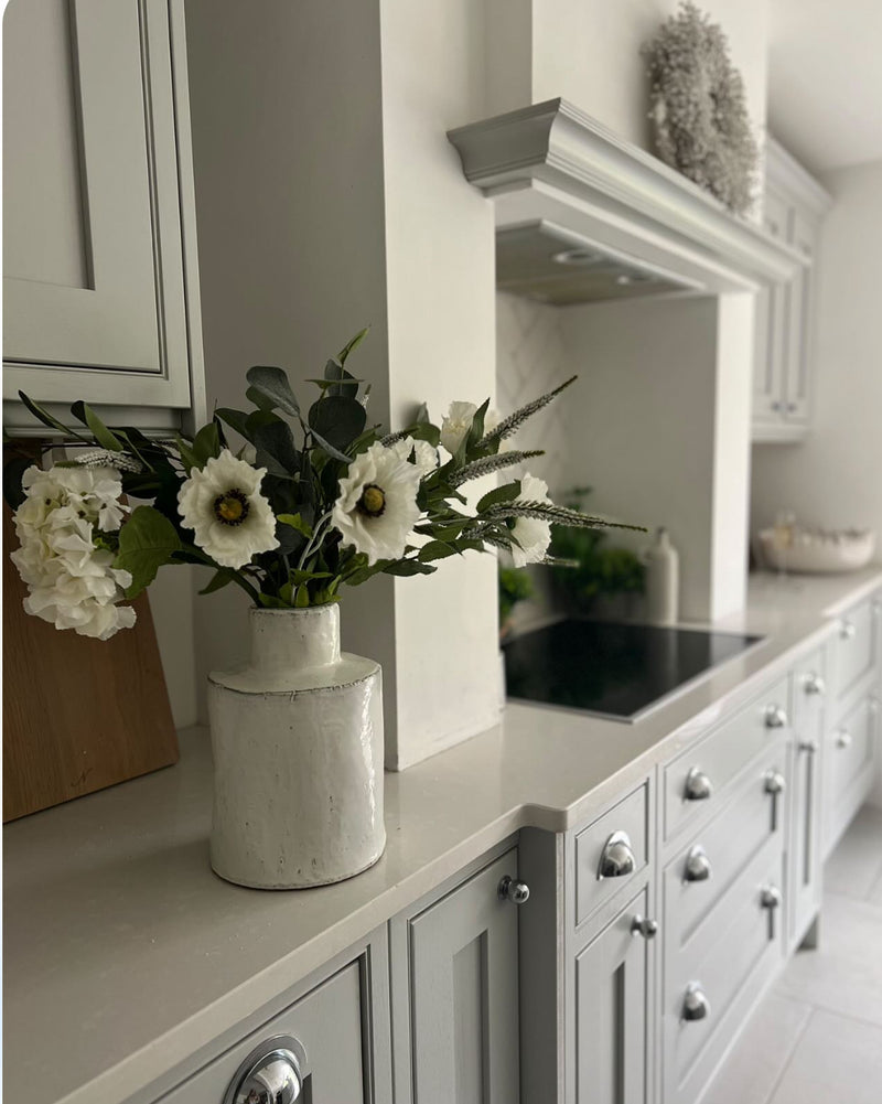Chunky white rustic finish organic reactive glaze vase