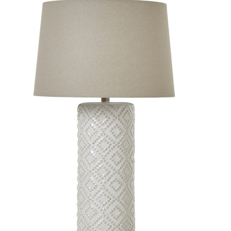 Tall Beaded Geo Lattice Lamp Linen Shade