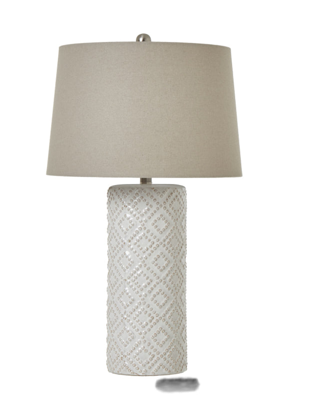 Tall Beaded Geo Lattice Lamp Linen Shade