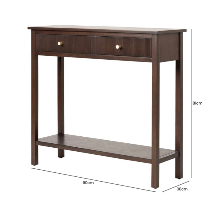 Lindon Walnut Brown Two Drawer Console With Gold Handles