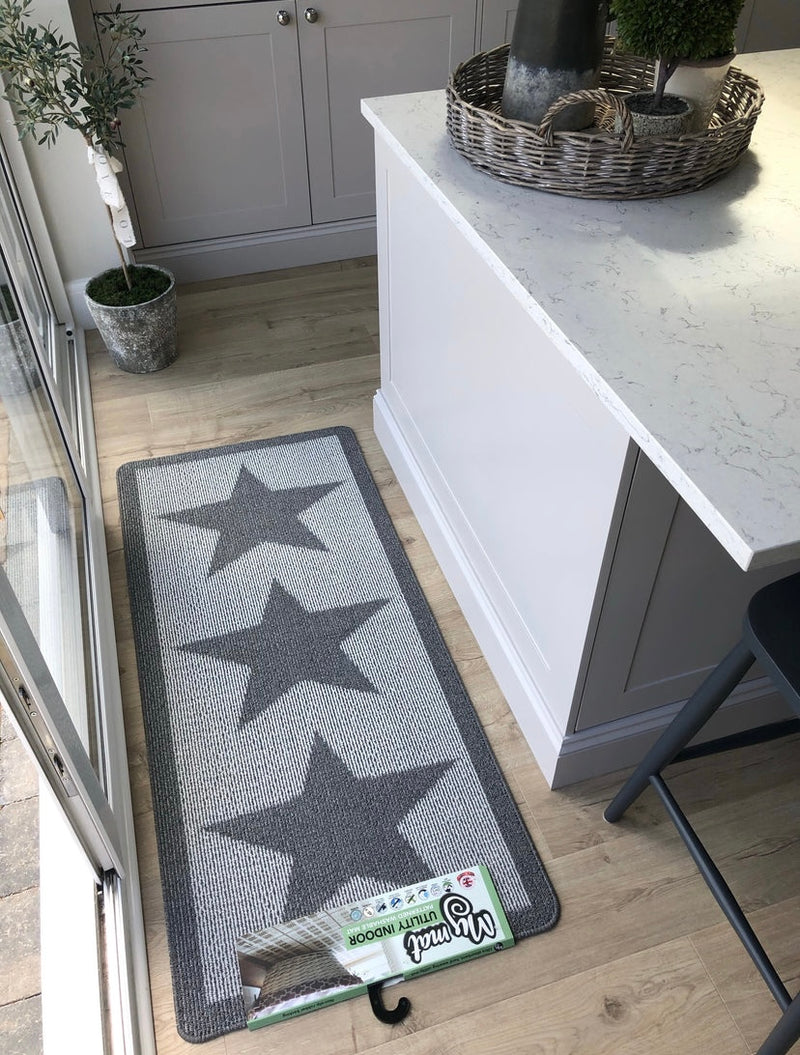 Grey Star Door washable mat rug Runner 67cm by 150cm and 67xm by 200cm