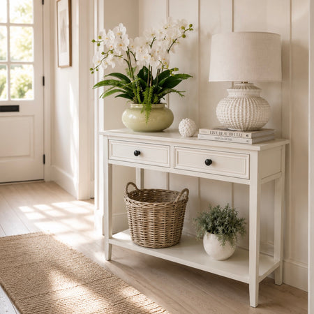 Belmont off white two drawer console table