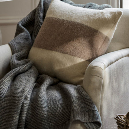 Leigh wide stripe wool cream and brown cushion 50cm