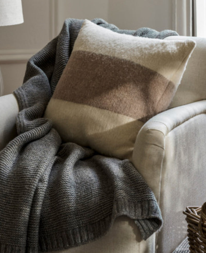 Leigh wide stripe wool cream and brown cushion 50cm