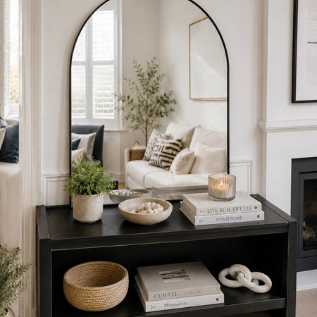 Black arched top metal mirror