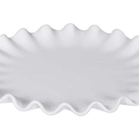 Ruffled white ceramic candle plate