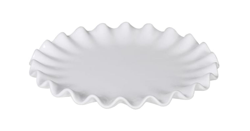 Ruffled white ceramic candle plate