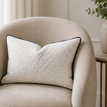 Luca white cream black Boucle Weave Rectangular Cushion 30cm x 40cm