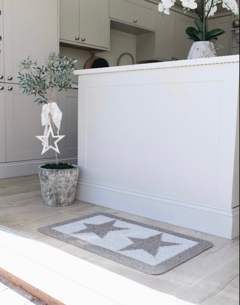 Taupe Star Door washable mat rug Runner 67x150cm and 67x200cm