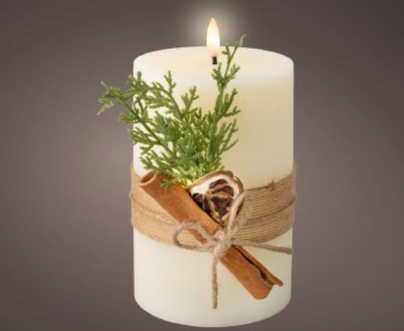 Large LED foliage hessian candle cream 10cm