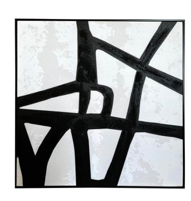 82cm x 82cm Framed Line Black White Abstract Canvas