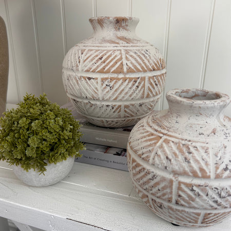 Etched White Patterned vases, 2 Sizes