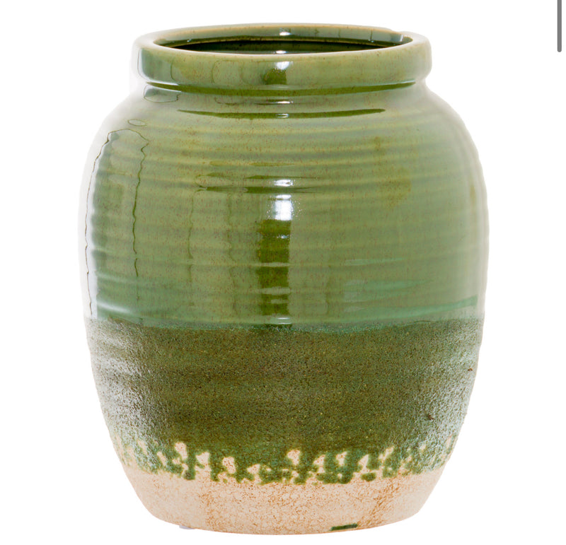 Seville green distressed tall vase