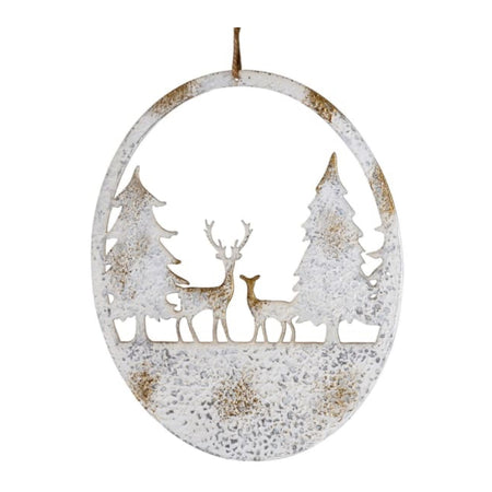 Rustic metal deer reindeer hanging scene 30cm