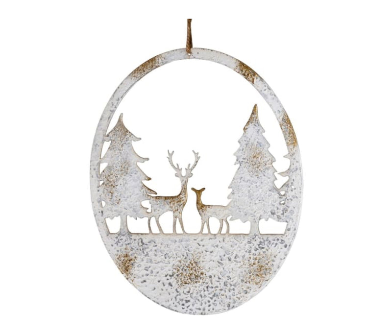 Rustic metal deer reindeer hanging scene 30cm