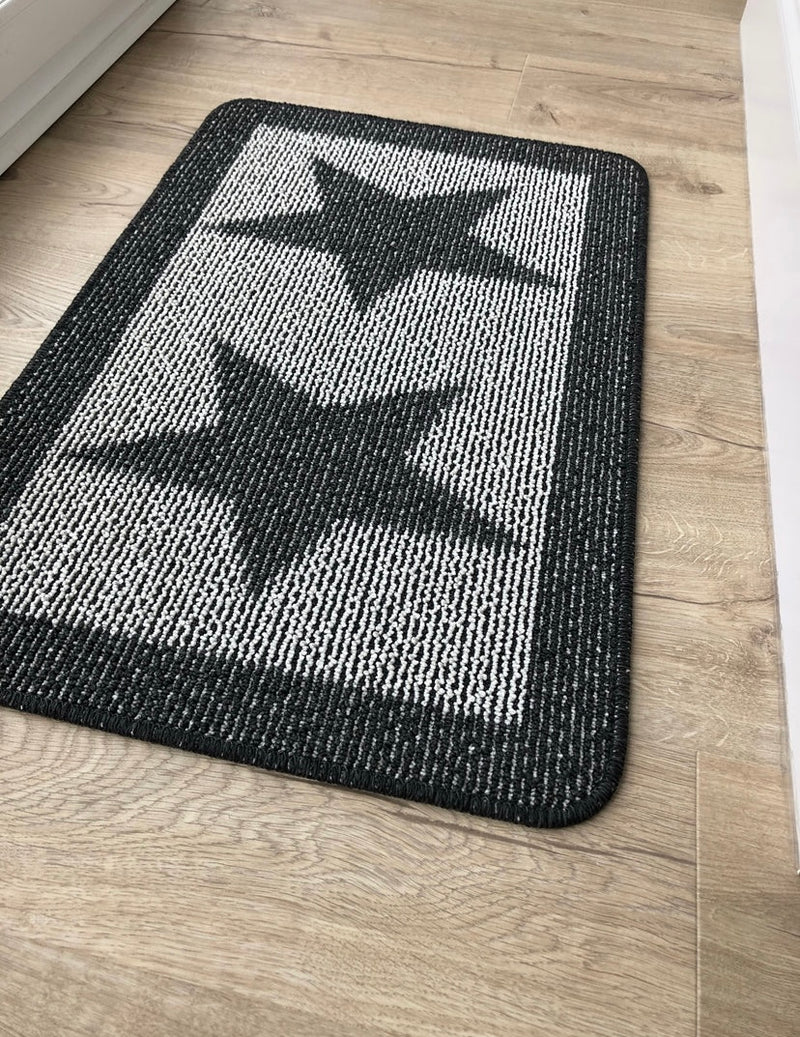 Charcoal Star Door washable Mat Rug 80x50cm and 67x100cm