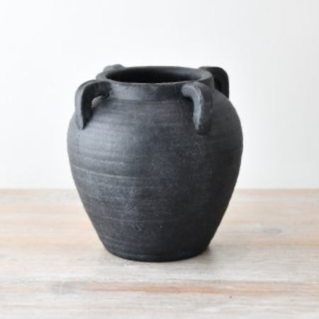 Black chunky ceramic stone vase 22cm
