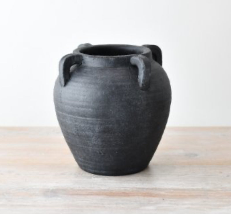 Black chunky ceramic stone vase 22cm
