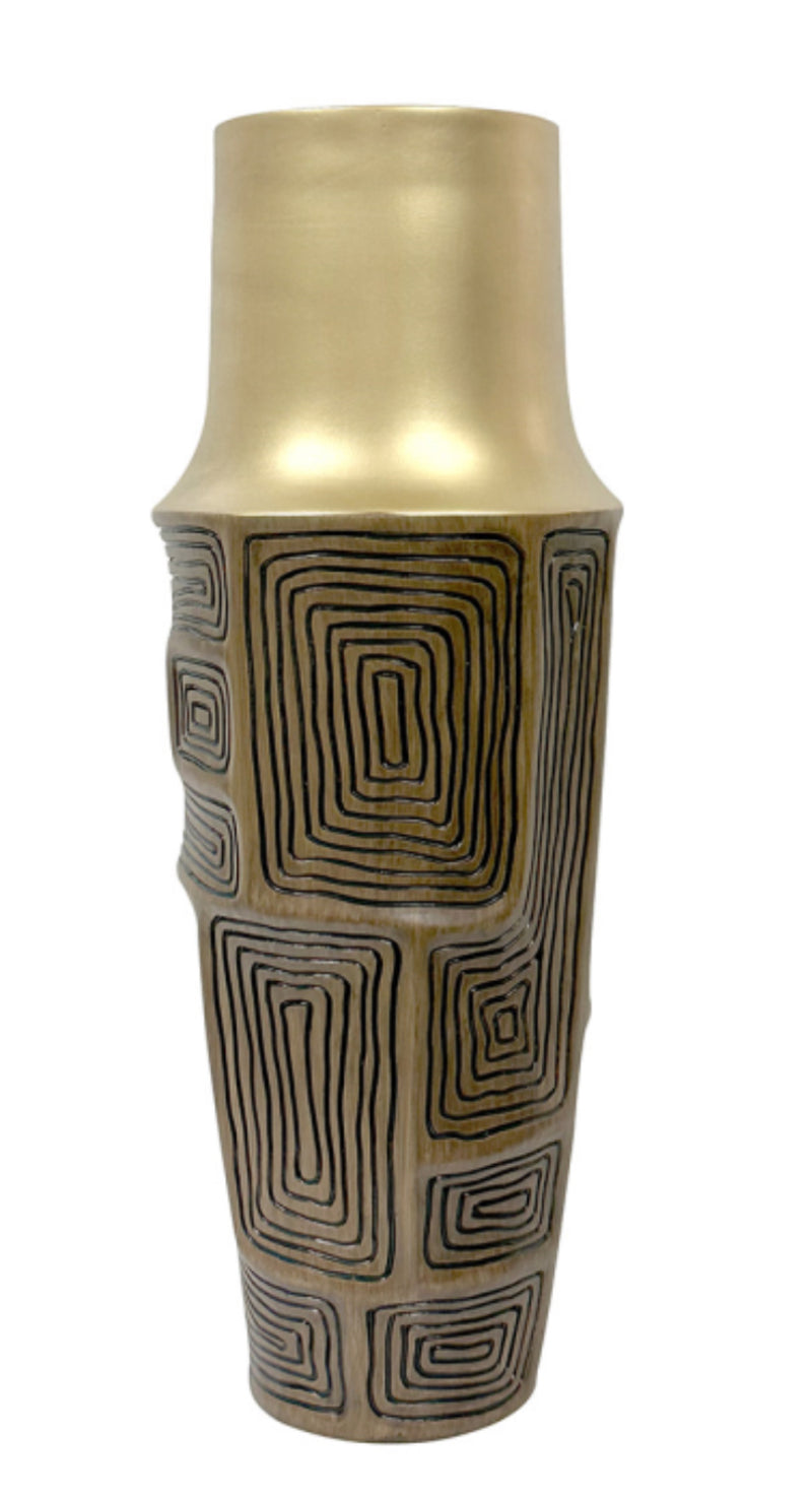 Dark wood look brown and gold textured vase 2 sizes
