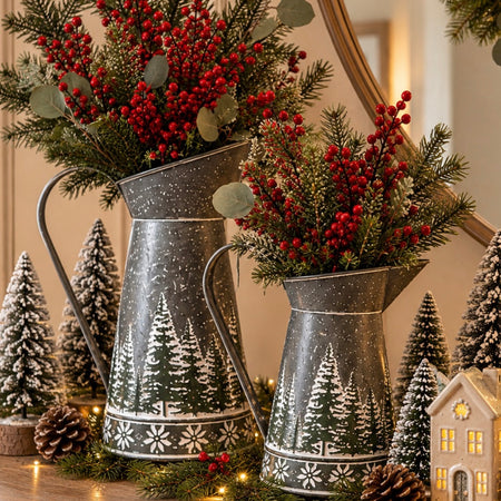 Metal Jug with Christmas Tree Detail, 2 Sizes