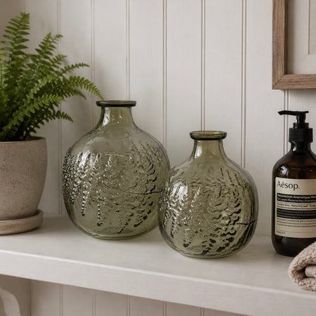 Green embossed textured bottle neck vase 2 sizes