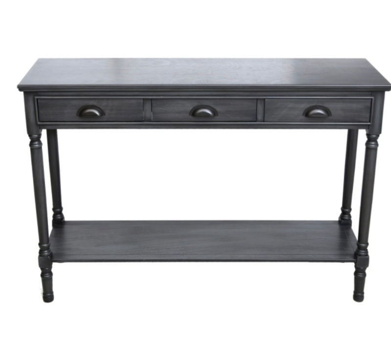Large Grey Silver 3 Drawer Console With Shelf