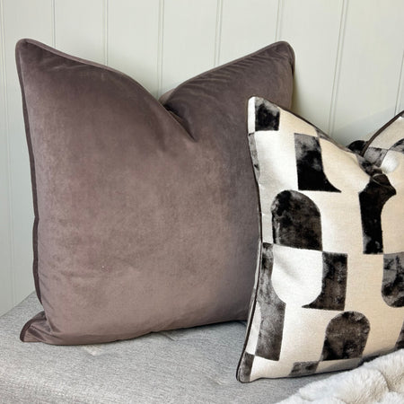 Large Truffle brown Taupe Matt Velvet Piped Edge Cushion 50cm