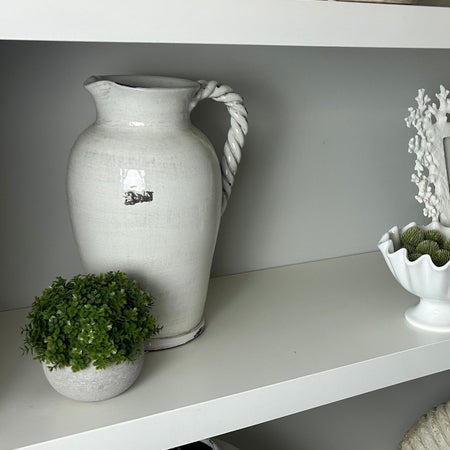 Off white rustic glaze twisted handle tall jug vase