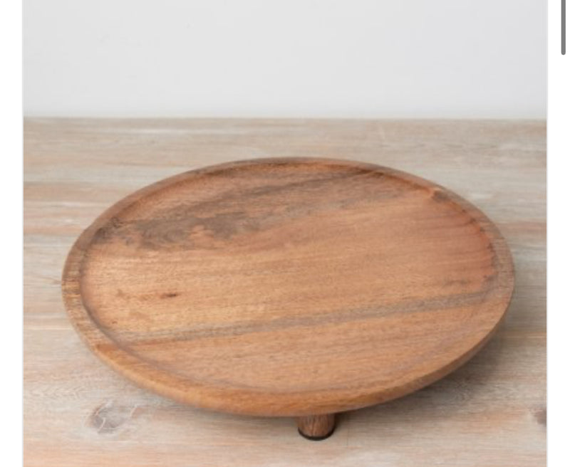 Natural wooden tray plate on feet 35cm