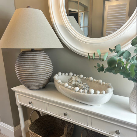 Washed wood ribbed lamp linen shade