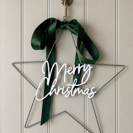 Merry Christmas Silver Metal Star 40cm