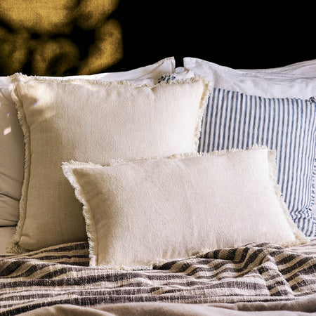 Oblong ivory cream off white frill edge cushion 30x50