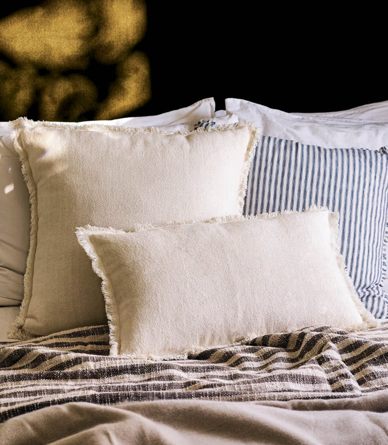 Oblong ivory cream off white frill edge cushion 30x50