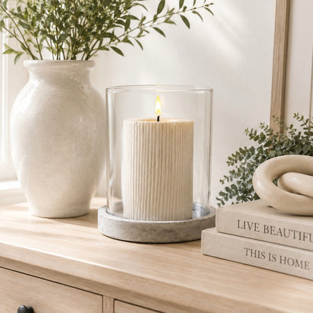 Athena stone base hurricane candle holder