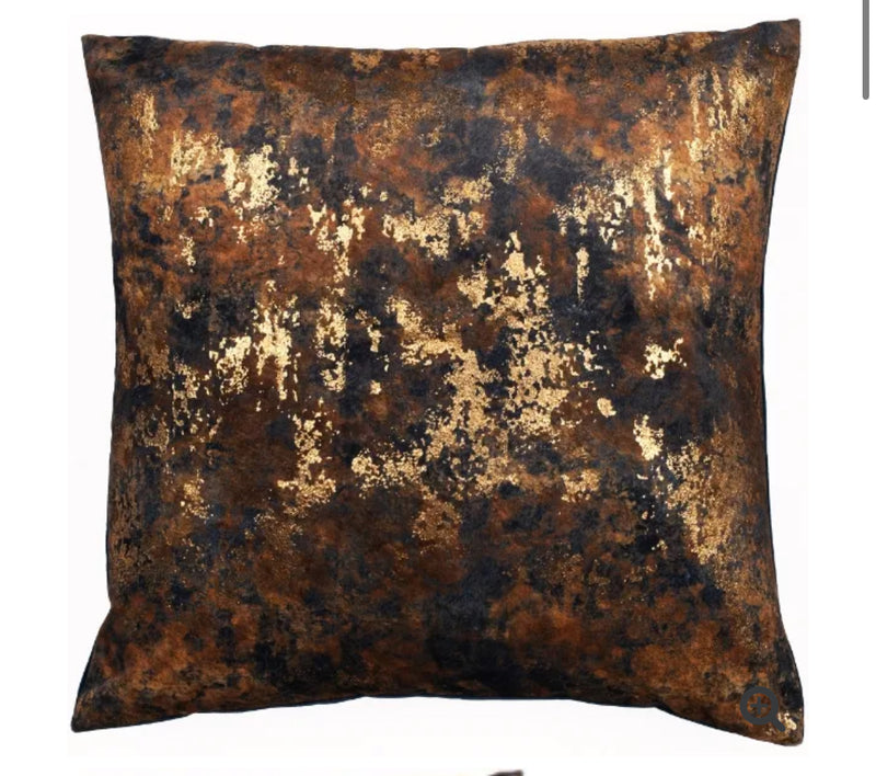 Brazen Blue gold bronze metallic textured luxury feather filled cushion