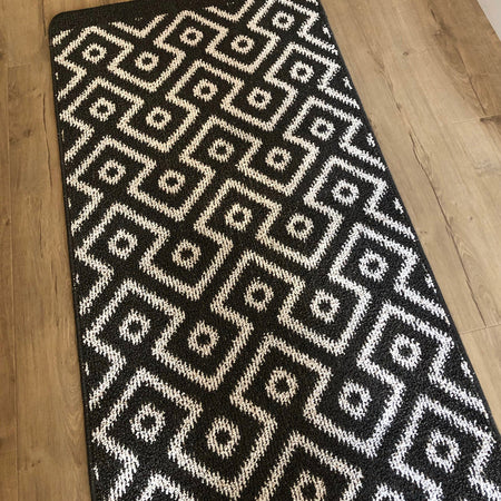 Charcoal geo geometric door mat runner rug 150cm by 67cm