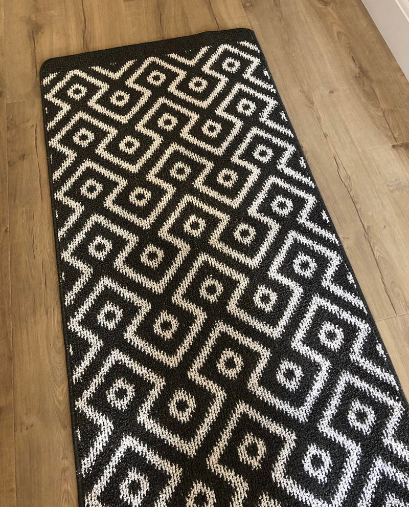Charcoal geo geometric door mat runner rug 150cm by 67cm